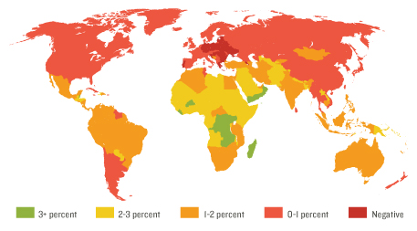 World map of population growth (2011)