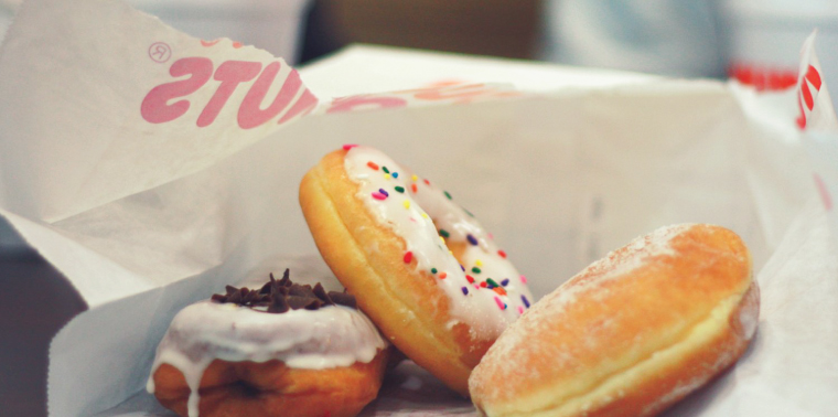 Closeup of donuts from Dunkin' Donuts