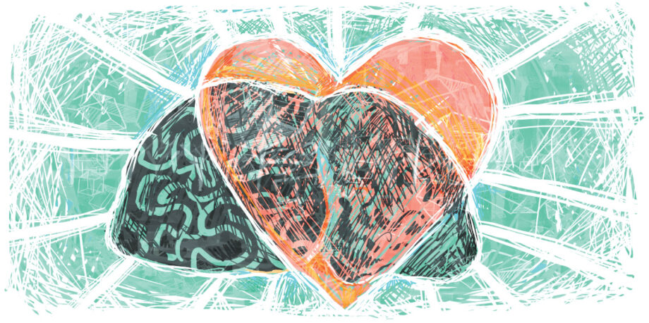 Illustration of heart intersecting brain