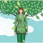Business woman in front of tree growth
