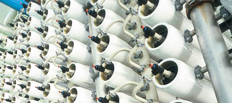 At the Sorek desalination plant, membrane filters enclosed in white cylinders separate salt from Mediterranean seawater, producing much-needed freshwater for human consumption. Photo by Andrew Lavin.