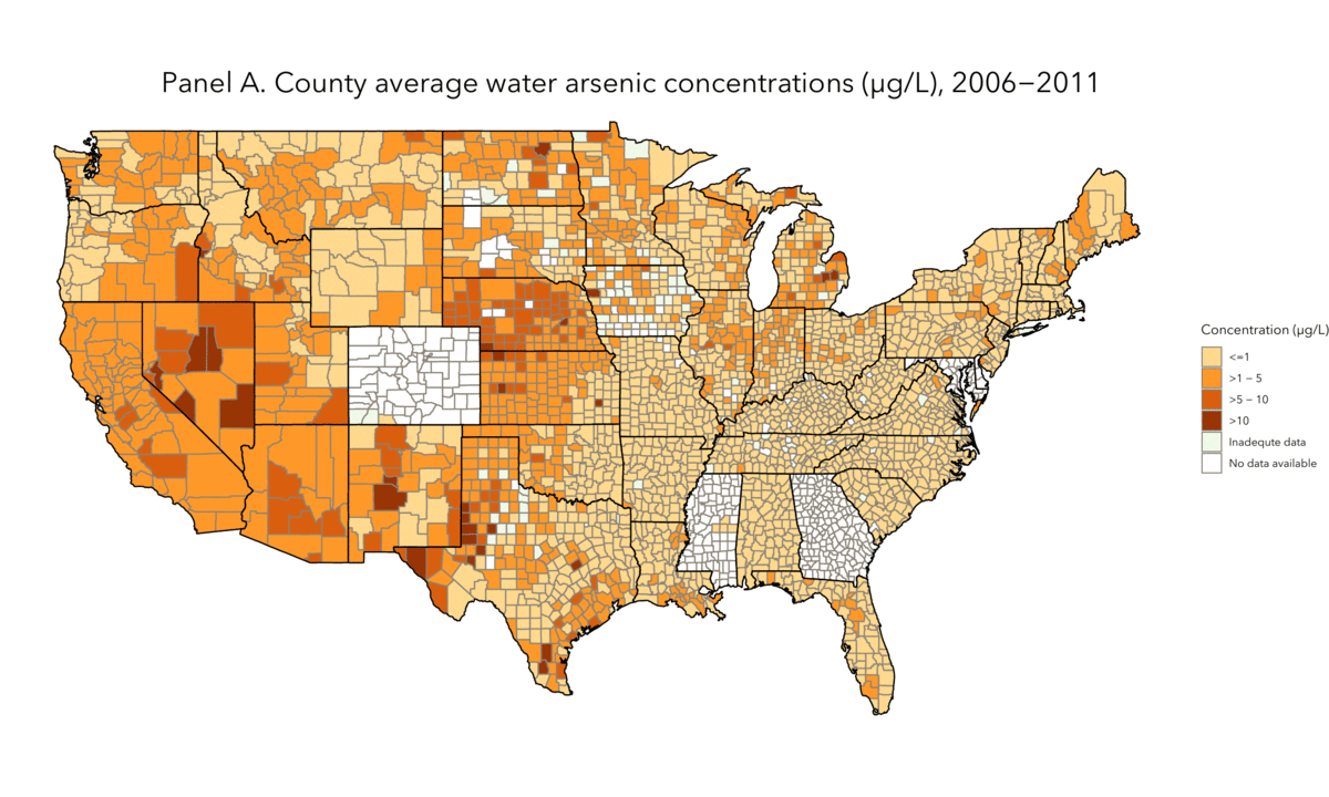 County average water arsenic concentrations map