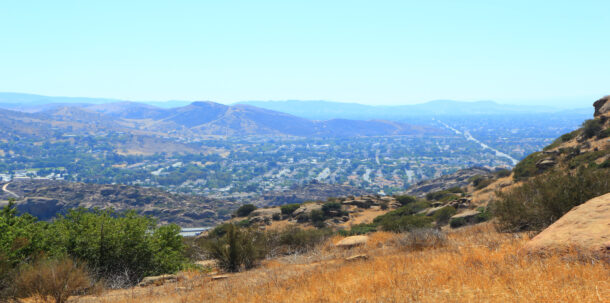 West overlook of Simi Valley from Rocky Peak Trail, Santa Susana Mountains, CA (backlit)