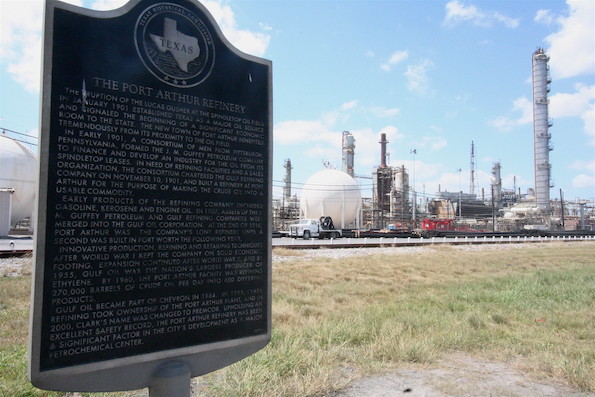 Sign in front of Valero refinery, Port Arthur TX. Photo by Roy Luck