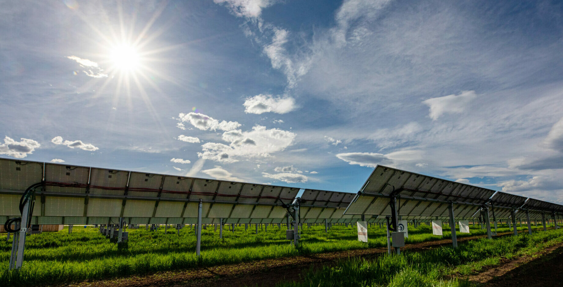 The sun shines on the solar array at Jack’s Solar Garden in Longmont, Colo.