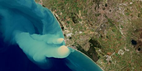 The Copernicus Sentinel-2B satellite captured this true-colour image on 5 February 2019, just three days after heavy rainfall in Rome and the surrounding area of Lazio, Italy. It shows sediment gushing into the Tyrrhenian Sea, part of the Mediterranean Sea. The downpour on 2 February led to flooded streets, the closing of the banks of the Tiber River and several roads. The Tiber River can be seen snaking its way southwards in the image. The third longest river in Italy, it rises in the Apennine Mountains and flows around 400 km before flowing through the city of Rome and draining into the sea near the town of Ostia. The Tiber River plays an important role in sediment transport, so coastal waters here are often discoloured. However, the recent rains resulted in a large amount of sediment pouring into the Tyrrhenian Sea, as this image shows. The sediment plume can be seen stretching 28 km from the coast, carried northwest by currents.