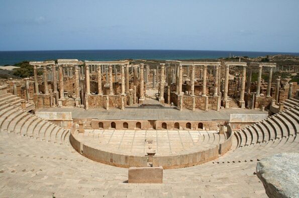 The ancient Roman theater at Leptis Magna, photographed in 2006