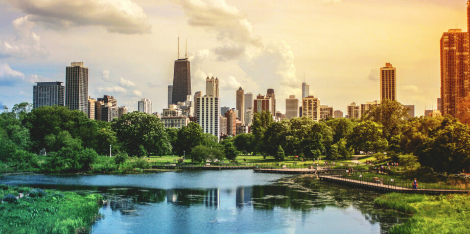 Chicago Skyscrapers Skyline View from Lincoln Park with Sunlight